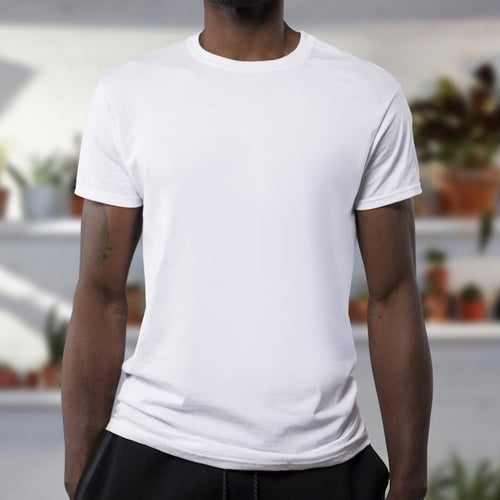 Navy blue t-shirt flat lay